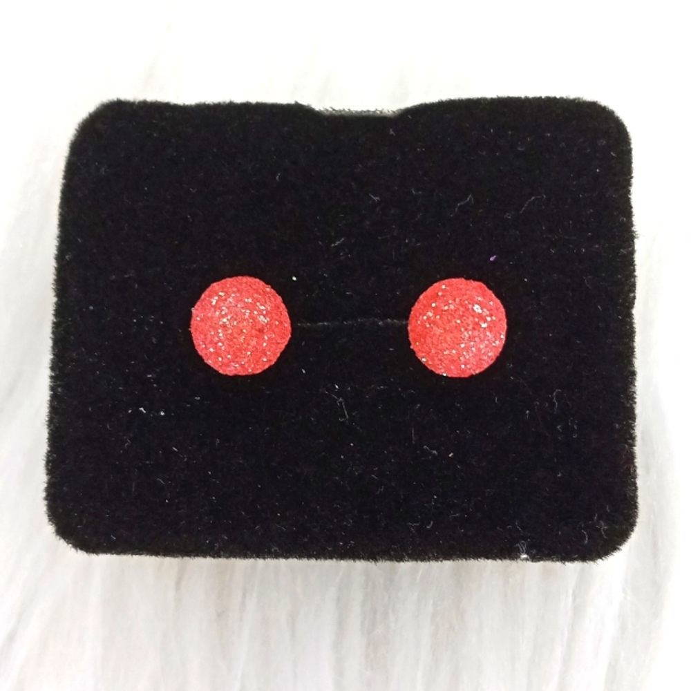 Red Glitter Ball Stud Earrings